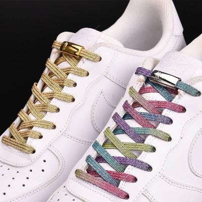 China Classic Lock Led Elastic Laces No Tie Black Shoe Laces Semicircle Metal Bullet Ferret Lock Laces For Shoes With Clips for sale