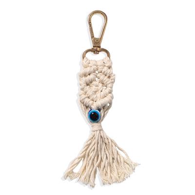 China Fashionable Decoration Weave Handmade Tassel Key Chains For Women Eye Beads Macrame Key Bag Keychain Holder Hanging Jewelry for sale