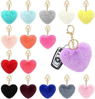 China For 2021 Mini Bags 2021 Heart Shaped 8cm Fluffy Pompom Fur Ball Hairy Key Chain Pom Pom Fur Ball for sale