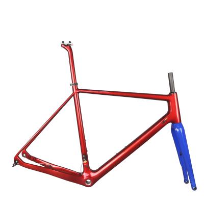 China Cyclocross Bicycles Seraph Mount Disc Brake Carbon Fiber T800 BSA Paint Gravel Flat Red Frame GR029 With Bule Fork for sale