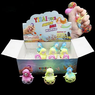 China Children's Toys Huayi TPR Lovely Painting Soft Mermaid Shaped Mesh Squeeze Bead Ball For Relaxation for sale