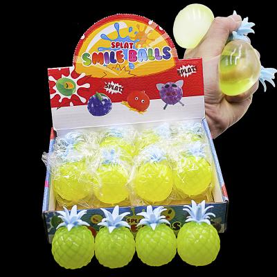 China Eco-Friendly TPR Soft Toy Cute Fruit Stress Ball Pineapple Shaped Sticky Water Splat Ball for sale