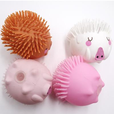 China Huayi TPR New Toy 2020 Eco-friendly Squeezable Promotional Gift Soft Pink Animal Huayi TPR Hog Ball Boar Puffer Ball for sale