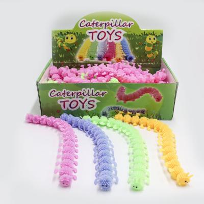 China Eco-friendly Squeeze Soft Hairy Long Spiky Worm Toy Ball Capsule Toys Huayi TPR Expandable Stripper Ball for sale