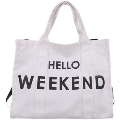 China High Quality Good Stitching 12'' White Large New Fashion Canvas Bag Shopping Tote Bag Cotton Bags with Print Logo for sale