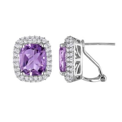 China 3A CZ Outlet 3A CZ Stud Earrings Women Bling Earring Jewelry Amethyst Iced Out Iced Back Earring for sale