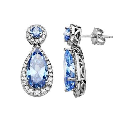 China Latest Trendy Fashion Ladies Simple Pear Shape Tanzanite 3A Fancy Zircon Dangle Stud Jewelry Earring For Girls for sale