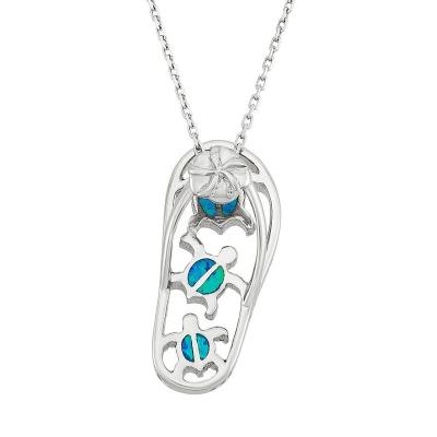 China Wholesale Factory Solid 925 Sterling Silver Flip Flop Opal Tortoise Jewelry Pendant Necklace for sale