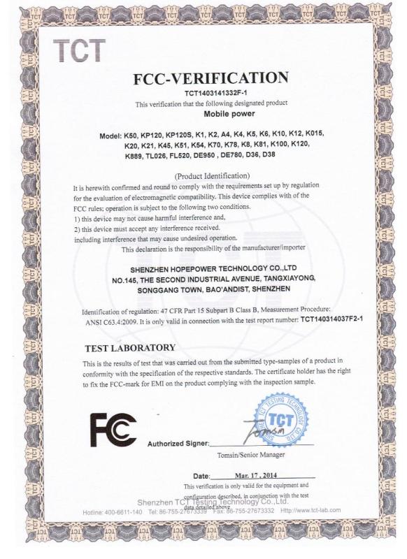 FCC - Shenzhen Hopepower Technology Co., Ltd.