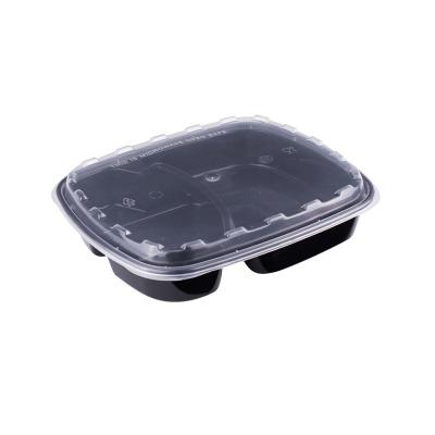 China 3 Compartment Microwavable Rectangular Food Divided Disposable Plastic Food Container Meal Prep Bowl With Lid for sale