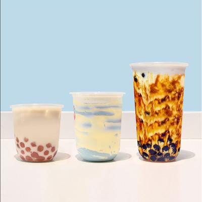 China Eco-friendly custom printed 12oz pp plastic cup pet disposable cup U shape fruit boba milk bubble tea clear for sale