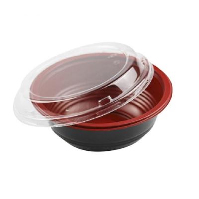 China Food/Soup/Noodle/Meat Food Container PP Microwave Red Black Disposable Plastic Bowl With Lid for sale