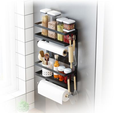 China New Multifunctional Kitchen Magnetic Hanging Storage Shelf With Hook Fridge Side Garbage Rack for sale