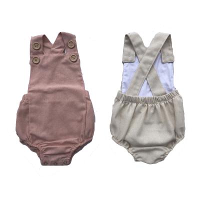 China Baby Polyester/Cotton Suspender Summer Overalls Overall Infant Girls White Backless Sleeveless Canvas Rompers for sale