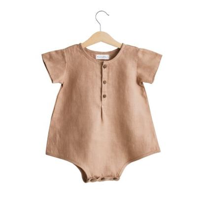 China Infant And Toddler Short Summer Cotton Romper Causal Baby Sleeve Overalls With Button Baby Romper for sale