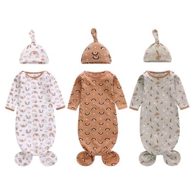 China Breathable Baby Print Sleeping Bag Newborn Infant Baby Knotted Dress With Hat for sale