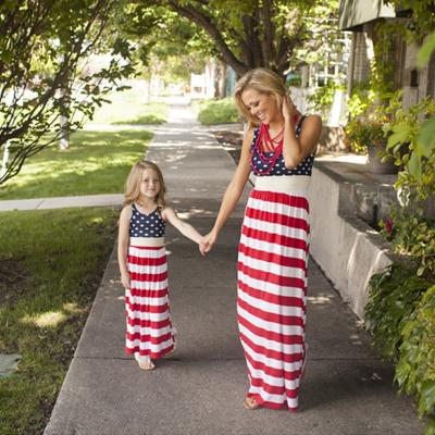 China Breathable Mommy and Me Dress Stripe and Stars Memorial Day RTS Dress 4th of July Fabric Maxi for Girls for sale