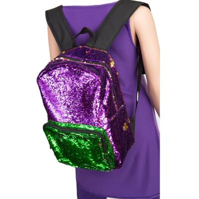 China Fashion Mardi Gras Waterproof Sequin Bags Purple Green And Gold Carnival Holiday Backpack for sale