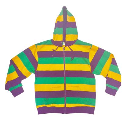 China Breathable Mardi Gras Kids Zippered Toddler Gold Green Striped Holiday Cloak Hooded Sweatshirt for sale