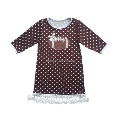 China Autumn baby brown and white long sleeve pajama dot dress america football pattern sleep casual rubgby print dress for sale