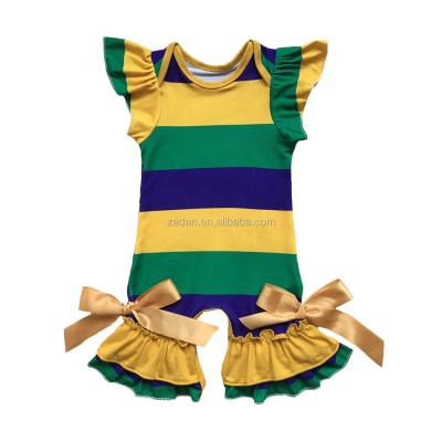 China Wholesale sleeveless for Mardi Gras festival cotton ruffle sleeveless baby one-piece romper with knotbow for sale