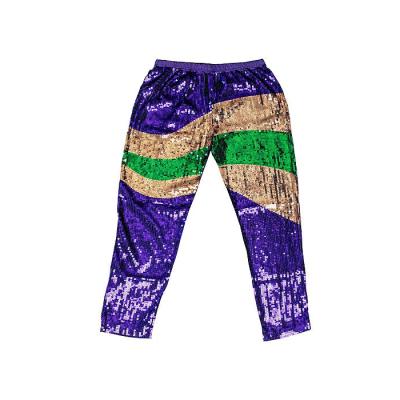 China Mardi Gras Sustainable Family Matching Mum and Me Green Purple Pants and Gold Sequin Pants for sale