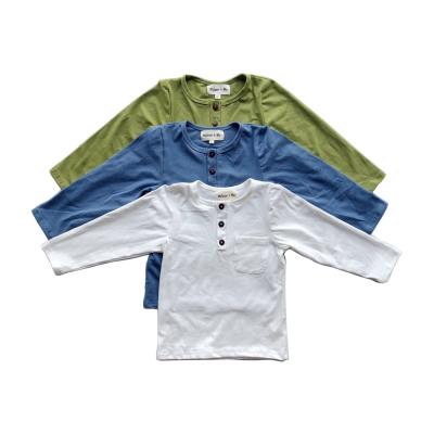 China Breathable Basic Long Sleeve Pure Cotton Shirt Baby Style Henley Color Pocket Tops for sale