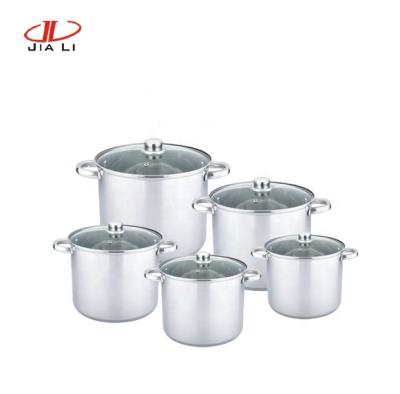 China Sustainable Wholesale 10pcs Kitchen Cookware Set Cooking Stock Pot Pan Stainless Steel Pot Set for sale