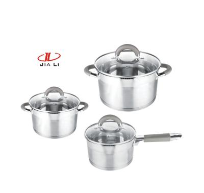 China Sustainable Wholesale Kitchen Utensils Cookware Set Cooking Pot Pan Stainless Steel 201/304 for sale