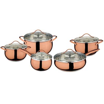 China Sustainable 10 Pcs Apple Shape Stainless Steel Cookware Set With Cooper Color for sale