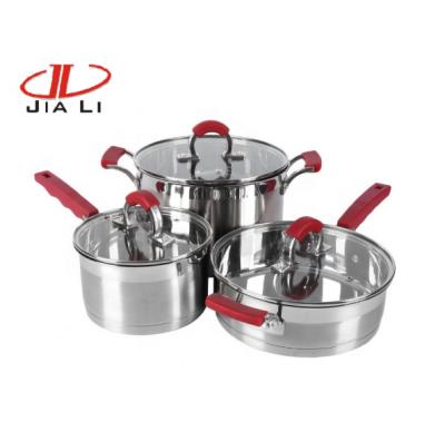 China Red color silidon lid silicon handle viable normal cooking pot set for sale