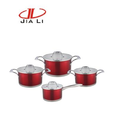 China Sustainable 8pcs Red Color Coating Good Quality Home Cookware Set for sale