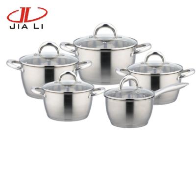 China Jiali factory wholesale OEM viable pot set kitchenware promotion 12 pcs stainless steel cookware soup pots high quality utensils for sale