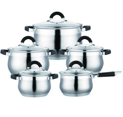 China Good Sale Sustainable Induction Casserole Food Heater 10pcs Stainless Steel Pot Cookware Set for sale