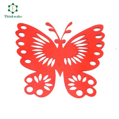 China OEM Design Washable Custom 3D Applique Label Heat Transfer Logo Garment Embroidery Red Butterfly Patches for sale