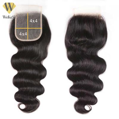 China Wholesale 4X4 Brazilian Body Wave Hair Full Lace Closure Swiss Free Part High Density Brazilian Body Wave Lace Closure for sale