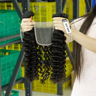 China Deep Wave Virgin Hair Bundles And Overnight Shipping Closure , Wholesale Hair Extensions Los Angeles for sale