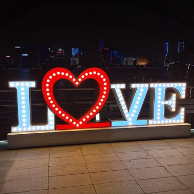 China RGB Buildings Love With Heart Light Up Letters For Wedding Indoor/Outdoor Events Decoration Light Large Up Marquee Bulb Love Letters for sale