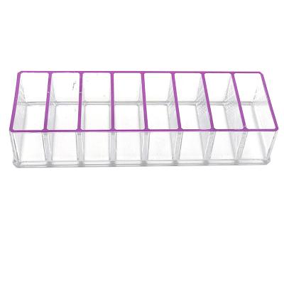 China Stocked Customize Rim 8 Spaces Gold Clear Acrylic Makeup Organizer Cosmetic Powder Lipstick Holder Storage Box for sale