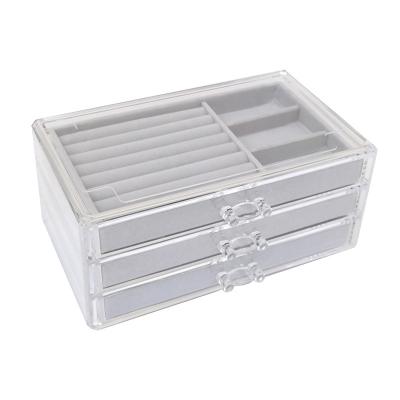 China Clear Acrylic Makeup Powder 1/2/3/4 Drawers Velvet Jewelry Storage Box & Earring Rings Necklaces Show Jewelry Organizer for sale