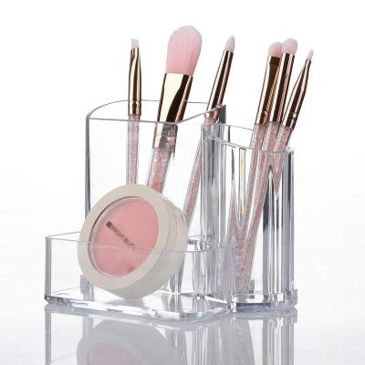 China Custom 3 Sections Cosmetics Storage Case Holder Makeup Organizer Acrylic Brush Holder for sale