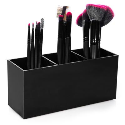 China Black 3 Slot Storage Cosmetics Brushes Storage Makeup Brush Holder Acrylic Organizer for sale