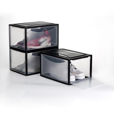 China Front Clear Sneaker Storage Box Viable Hot Selling Plastic Stackable Drop Shoe Storage Box for sale