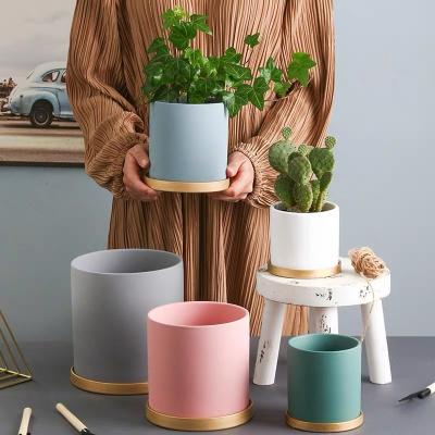 China Contemporary Nordic Modern Glazed Ceramic Pots For Plants With Tray Home Indoor Decorative Garden Custom Logo Flower Pots for sale