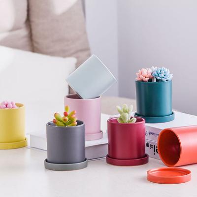 China Contemporary Wholesale Modern Glazed Ceramic Plants For Pots Indoor Decorative Mini Flower Pots With Tray for sale