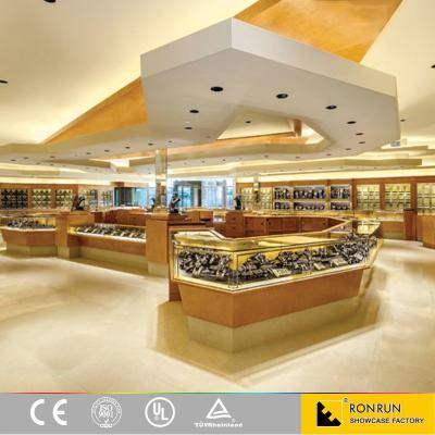 China Wooden plywood jewelry store counter with lockable doors and safty glass led lighted display case for jewelry store furniture for sale