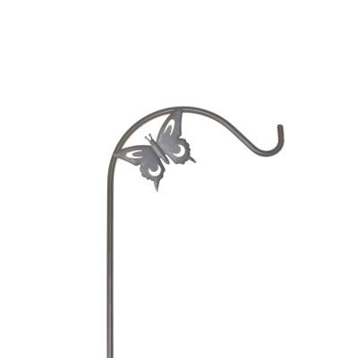 China 203cm Slight Burn Garden Metal Hangers Yard Stake Traditional Shepherd Hook for Bird Solar Light Drivers and Wedding Decor with Butterfly for sale