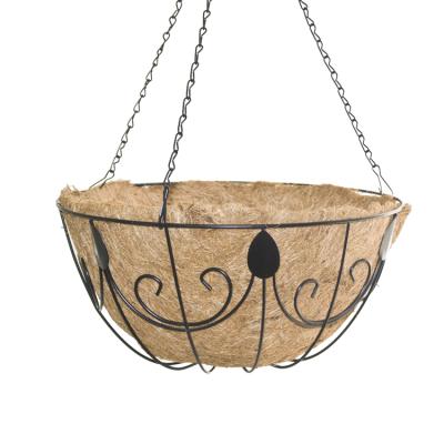 China Metal Finial 36cm Stamped Eggshaped Metal Hanging Baskets For Plants Rack Flower Pots Hanger With Cocos Coir Lining Outdoor Indoor Bla for sale