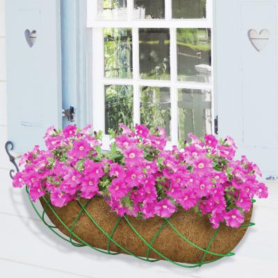 China Metal Window Wall Platform Planter Wire Baskets Plants Rack Flower Pots Hanging Hanger 76cm With Exterior Cocos Coir Coating Black for sale