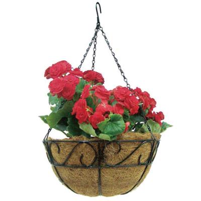 China 30cm Metal Metal Hanging Baskets For Plants Stand Flower Pots Hanger With Cocos Coir Lining Indoor Outdoor With Roller Black for sale